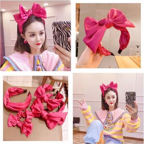 Solid Pitaya Rose Red Double Layer Big Bowknot Headband for Women Girl Korean Hairband Fashion Hair Accessories Dropshipping