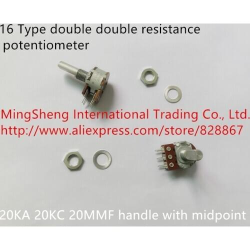 Original new 100% 16 Type double double resistance potentiometer 20KA 20KC 20MMF handle with midpoint (SWITCH)