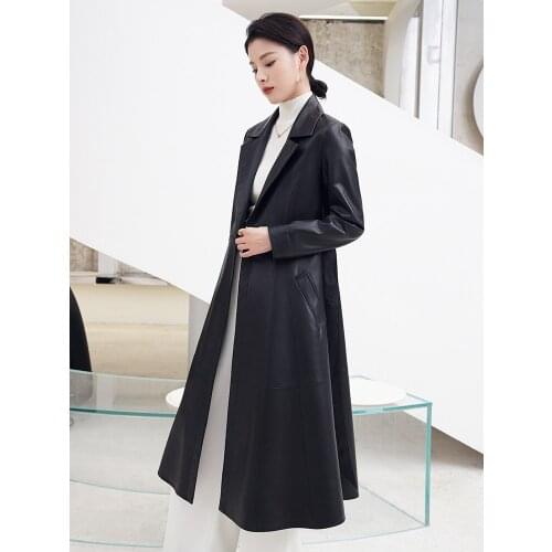 Autumn/winter 2020 new sheepskin windbreaker jacket in the long size leather leather coat womens coat