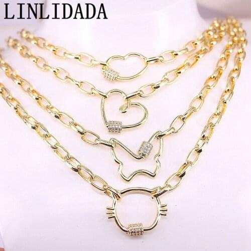 5Pcs Lip/Heart /Butterfly/Cat Lock Necklace Carabiner Lock Necklace Cz Lock Screw Clasp Necklace