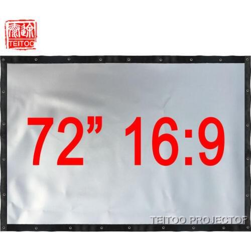 72 Inches 16:9 Silver Cortina Metal Front Projection Screen Curtain Film Fabric to Home Cinema System HD LED 3D Smart Projectors