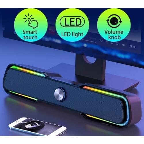 RGB Light USB Wired Speaker SoundBar 3D Stereo Bass Subwoofer Audio AUX Surround Box for PC Computer Speakers TV Desktop Laptop