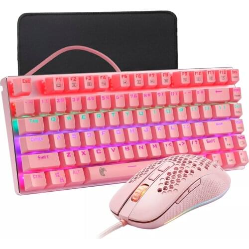 Z-88 Clavier Souris et Souris Combo, Yooso Arc-En-Ciel Led Rétro-Éclairé Bleu Commutateur Ensemble Clavier Filaire, Rose