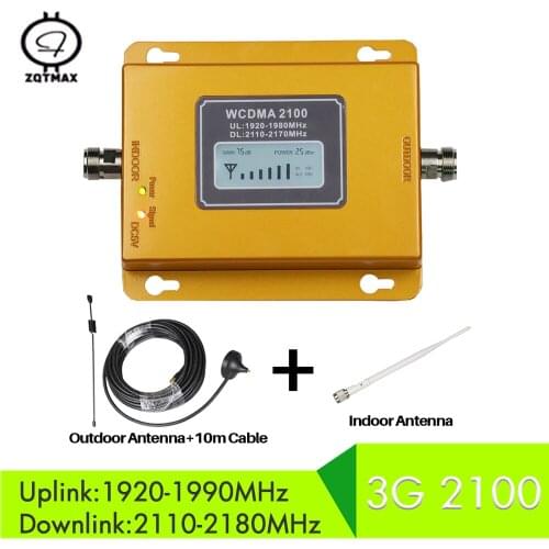 ZQTMAX 75db 2100 3g Repeater LTE UMTS Mobile Signal Amplifier WCDMA Cell Phone Signal Repeater 2100MHz Signal Booster + antenna