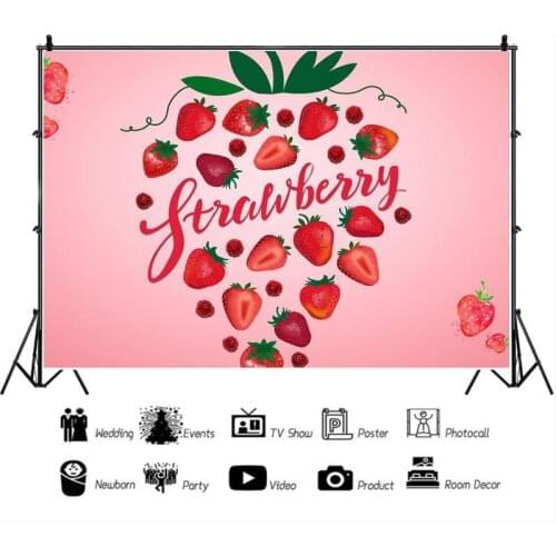 Romantic Pink Valentines Day Series Pictures Strawberry Backdrop Couples Party Venue Decorative Photography Studio Background