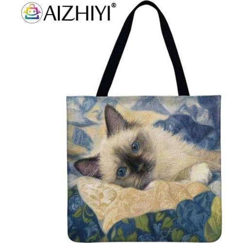 Lovely Cat Printed Shoulder Shopping Bag Casual Ladies Large Capacity Tote Handbags