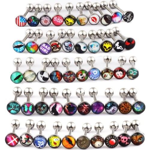 TIANCIFBYJS Surgical Steel Metal Lot of Logos Tongue Rings Straight Barbells Ear Body Piercing Jewelry 14g - Length 5/8" or 16mm