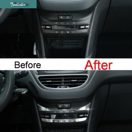 Tonlinker 2 Pcs DIY Car Styling Stainless Steel Control Panel Light Cover Case Stickers for Peugeot 2008 2014 Part Accessories