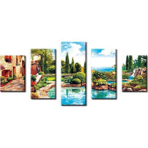 Triptych diy 5d diamond painting 5 pcs natural scenery diamond puzzle full square mosaic cross stitch diamond embroidery sticker