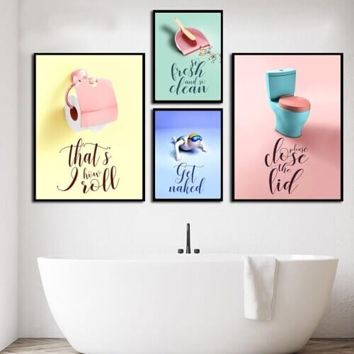 Toilet paper Broom Toothpaste Bathroom Nordic Posters And Prints Wall Art Canvas Painting Wall Pictures For Living Room Decor