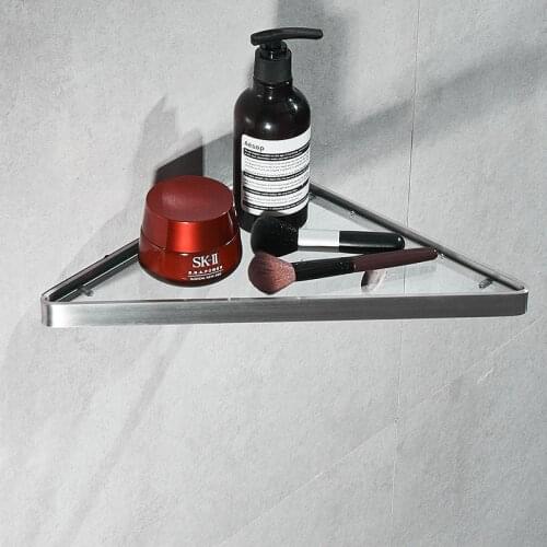 Tuqiu Corner Shelf Glass Shelf Wall Mounted Bathroom Shelf Nickel SUS 304 Bath Shower Shelf Bath Shampoo Holder Corner shelf