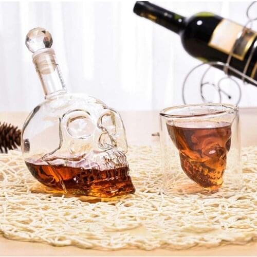 High-end 1000ML Creative Skull Glass Whisky Vodka Wine Crystal Bottle Spirits Cups Transparent Wine Drinking Cups Bar Home Hot