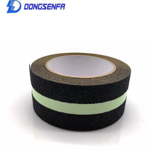DONGSENFA Black Anti Slip Safety Grit Non Slip Warning Tape With Green Reflective Strip For Stairs, Steps