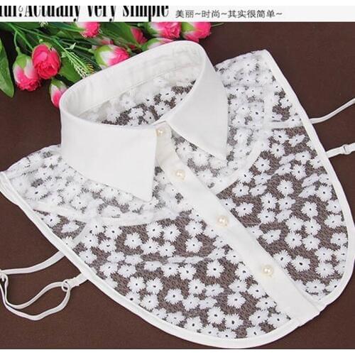 Simple fashion fake shirt feminine fake collar new plaid embroidery bead sexy women shirt cotton lace trim false fake collar