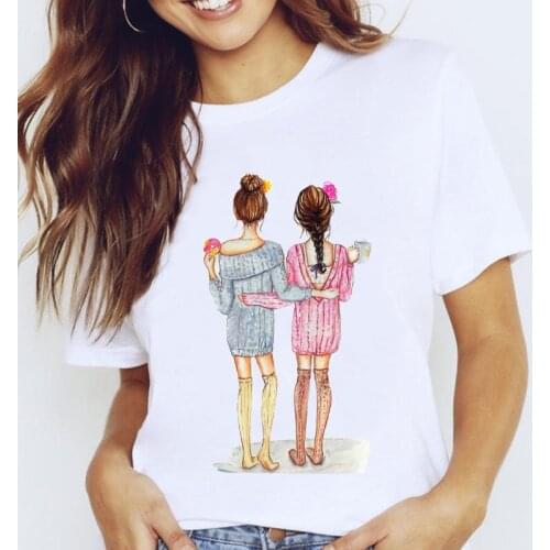 Women Graphic Cartoon Sister Friends Trend 90s Fashion Cute 2021 Lady Clothes Tops Clothing Tees Print Female Tshirt T-Shirt