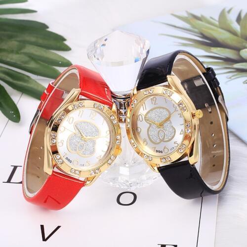 Top Brand Luxury Bear Women Quartz Watch Kobiet Zegarka Leather Strap Rhinestone Dress Ladies Watches Reloj Mujer montres femmes