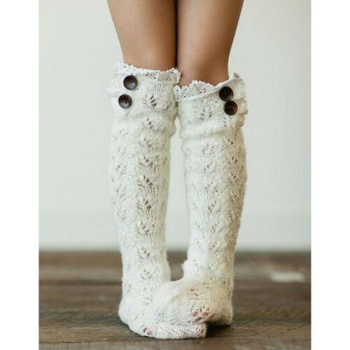 Women Ladies Winter Warm Casual Knitted Thick Stockings Over Knee Thigh High Long Boot Stocking Gray Green White