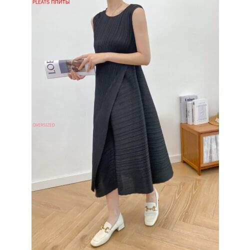 Summer New Round Neck Irregular Pleated Dress MIYAKE PLEATS Vestido De Mujer Robes Robe Femme Vestidos Sleeveless