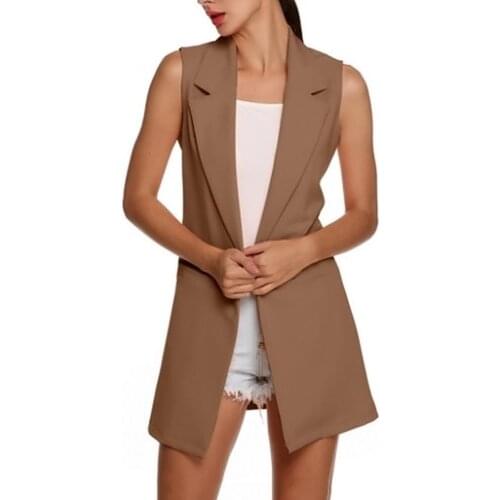 40%HOT Solid Color Fashion Women Sleeveless Lapel Waistcoat Open Front Cardigan Coat