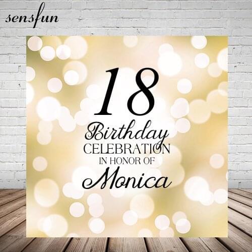 Sensfun Gold Bokeh Girls 18 Birthday Party Photography Backgrounds Adult Ceremony Backdrops For Photo Studio Banner Customized