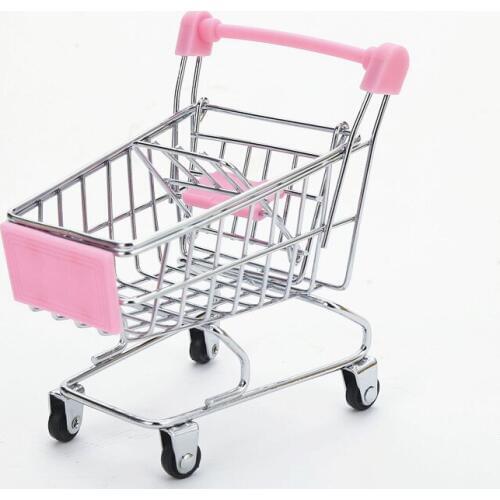 1PC Supermarket Hand Trolley Mini Shopping Cart Desktop Decoration Storage Toy Metal Craft Gift MO 021