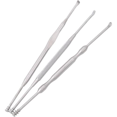3Pcs/set Stainless Steel Spiral Type Ear Pick Wax Remover Curette Double-Headed Ear Scoop Earwax Clean Tool For Adult