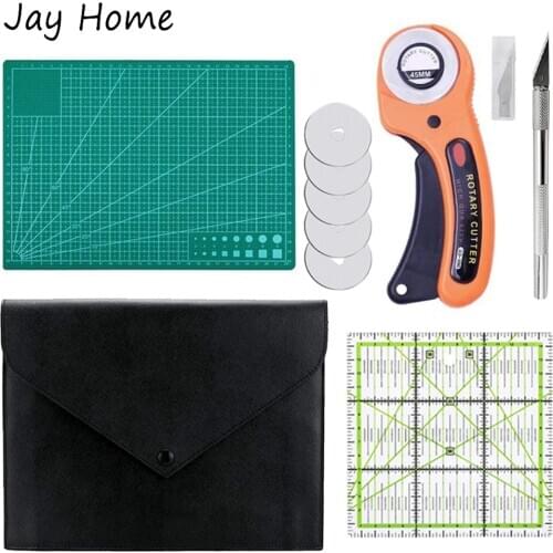 5Pcs 45mm Rotary Cutter Set for DIY Quilting Sewing Hand Cutting Knife Cutting Mat Patchwork Ruler Leather Craft Sewing Kit