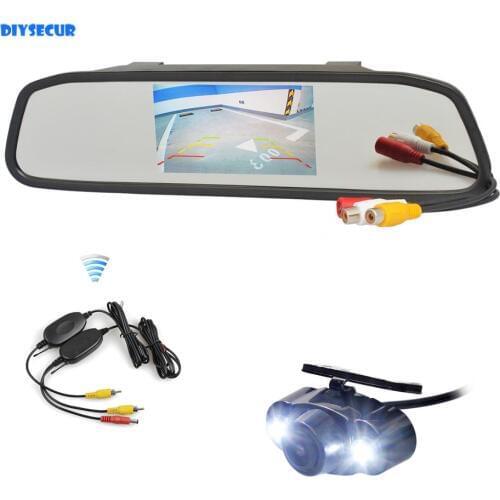 DIYSECUR Wireless 4.3" LCD Display Rear View Mirror Monitor Car Monitor LED Car Camera Parking Assistance System
