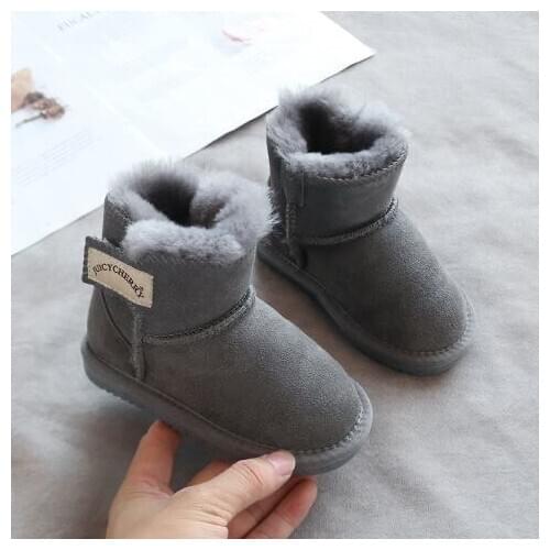 Genuine Leather Kids Snow Boots Fur Shearling Winter Warm Boots for Toddler Baby Boys Girls Soft Non Slip Children Wool Boots