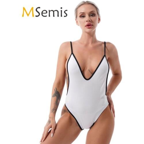 Womens Bikini Swimwear Deep V Neck Open Back Hollow Out Side Lingerie Leotard Jumpsuit Bodysuit Swimming Beach Bathing Clothes