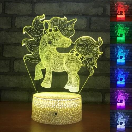 Unicorn 3d Lamp Illusion Children‘s Night Light USB Remote Control Bedside Lamp Room Decoration Gift Toys Birthday