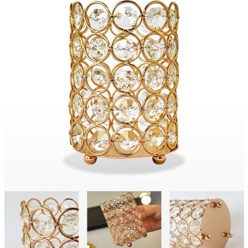 Luxury Crystal Glass Pen Holder Makeup Brush Storage Tube Desk Bedroom Home Metal Decoration Geometry