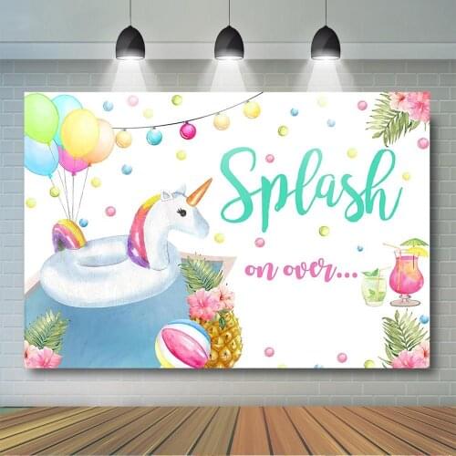Pool Party Backdrop Summer Splash Party Background Girls Unicorn Pool Birthday Party Decor Banner