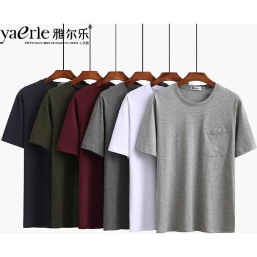 Pocket T-shirts Men Quality Cotton T-shirts Summer Male Tees Casual T-shirt O-neck Short Sleeve XXXL Tshirt Mid Aged Mens Tmall