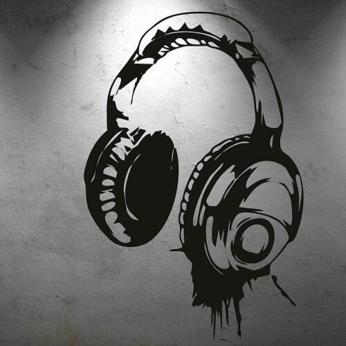 Personality creative design music headphones music fans wall stickers bedroom music room decoration vinyl wall stickers YY20