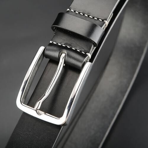 Leather belt top layer cowhide belt Titanium alloy stainless steel leather hand-made leather belt business customization