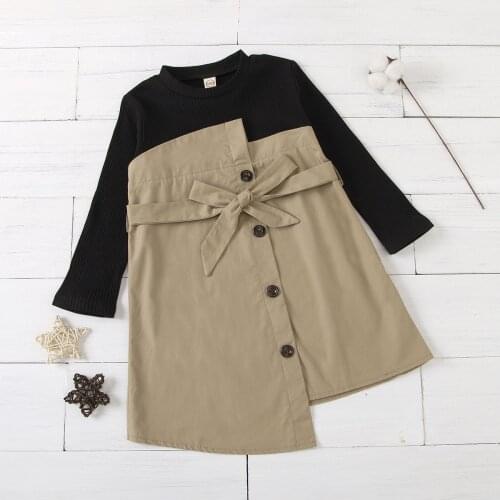 New Fashion Girls Dress Patchwork Party Dress With Bow Belt Casual Outfits Spring Novelty Clothes For Girls