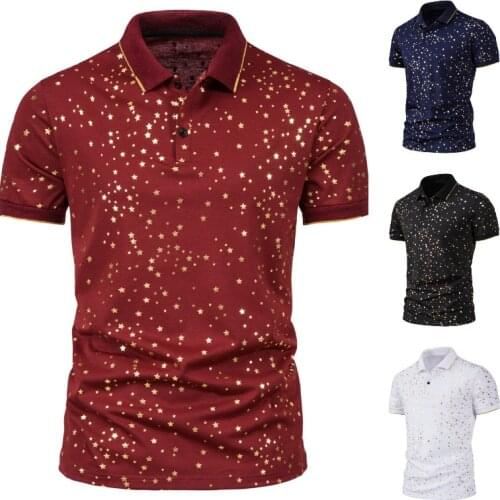 2021 New Summer Fashion Fashion Men Polka Dot Print Lapel and Slim Business Casual Short Sleeves Mens POLO Shirt