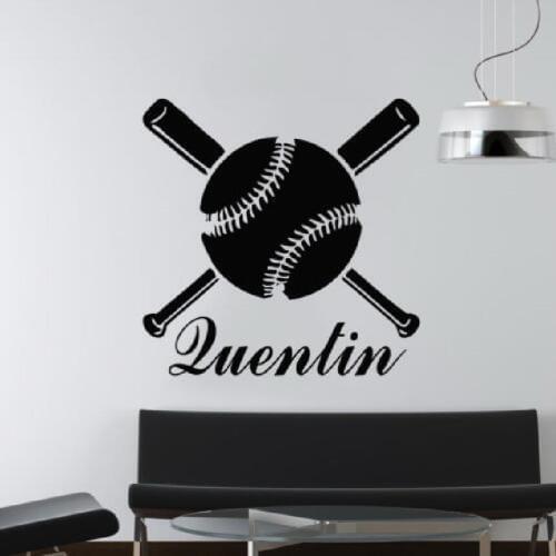 Wall Decal Personalized Custom Name Baseball Bat Wall Sticker Bedroom Boys Baby Room Interior Design Removable Wall Decor WW-37
