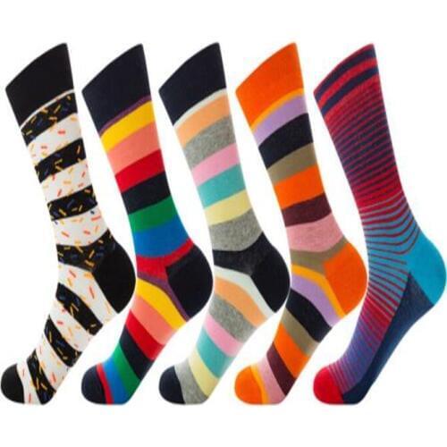 Seven colors, gray orange green, orange purple wine red, blue and blue navy, black and white color candy stripes socks ZQ015