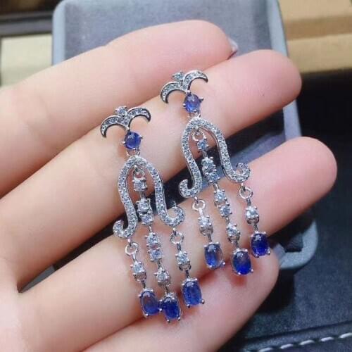 New Coming Natural and Real Sapphire Earrings 925 Sterling Silver Fine Elegant Jewelry for Women Earring