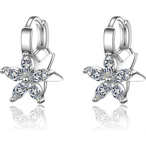New arrival Simple Exquisite 925 Sterling Silver Earrings Double Layer Five-petal Flower Zircon Earrings For Women oorbellen