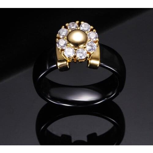 New Exaggerate Round Zircon Inlay Ceramic Engagement Rings For Women