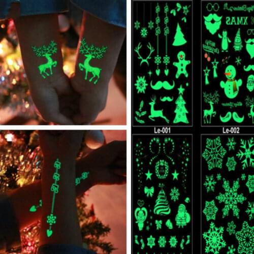 New Halloween Christmas Luminous Temporary Tattoo Stickers Ghost Santa Claus Glowing In Dark for Carnival Party Decorations