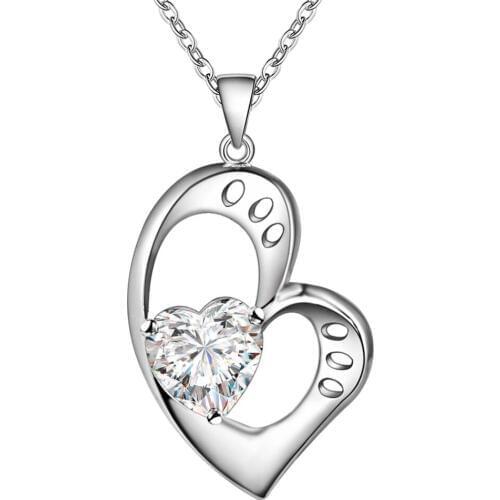 Wholesale Charm Silver Color Pendants For Women Fashion Jewelry Necklace Lady Fashion Jewelry Heart Inlaid Stone AN063