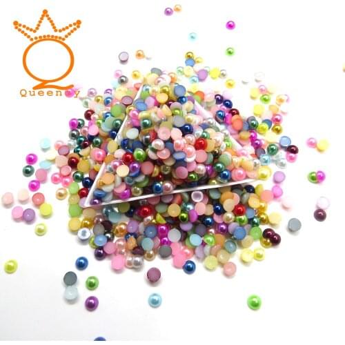 1000Pcs/Bag Half Pearl For Nail Mix Color 1.5-10mm Crystal Beads Acrylic Rhinestone Semicircle Pearl Beads Imitation Shiny Pearl