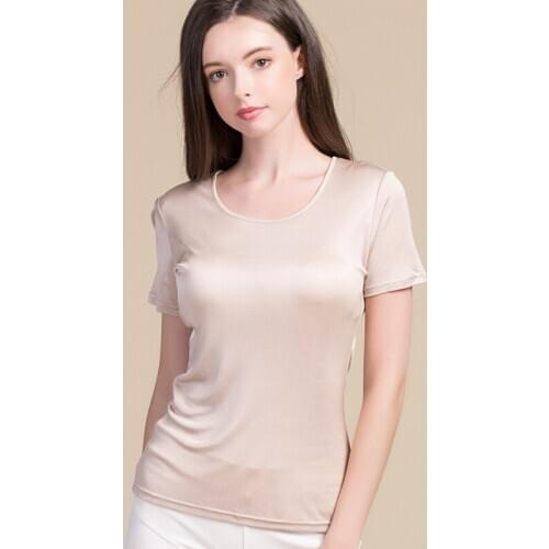 Real silk belt, chest cushion, short sleeve T-shirt, womens cup, one piece, yoga silk, all-around wear, bottoming shirt 8035