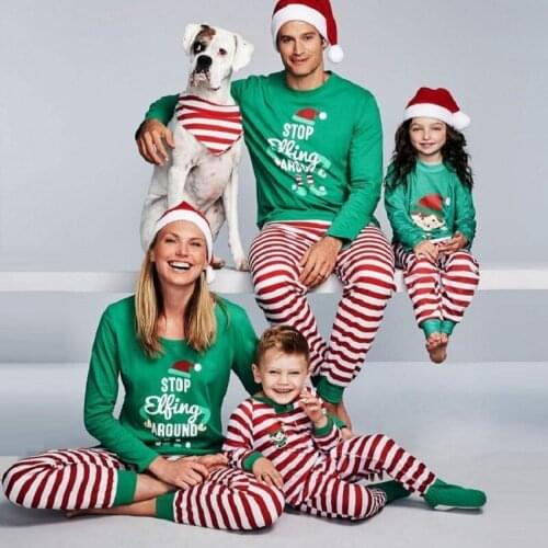 Christmas Family Matching Outfits Look Striped Father Mother Kids Pajamas Set Mommy and Me Xmas Pjs Clothes Tops+Pants 3XL 4XL