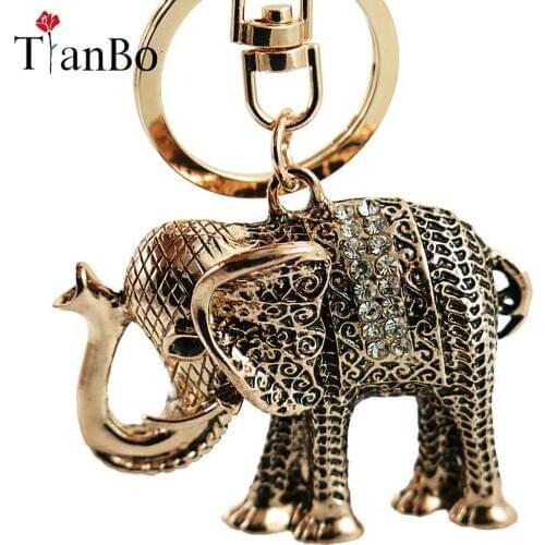 Charm Pendant Lucky Mascot Vintage Elephant Keychain Bling Keyring Bag Purse Buckle Car Keys Holder Jewelry Gift For Women