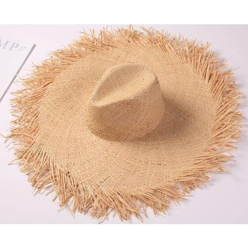 Natural Large Wide Brim Raffia Straw Hat For Women Ladies Soft Straw Shade Sun Hat Handmade Summer Beach Hat Outdoor Holiday Cap